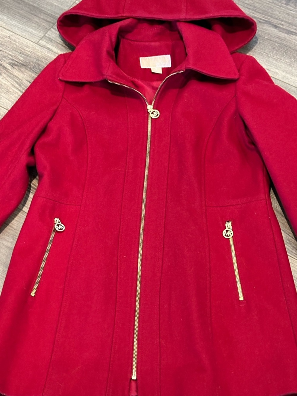 Michael Kors Red Zip-Front Pea Coat with Gold Hardware Size Medium - Picture 3 of 10